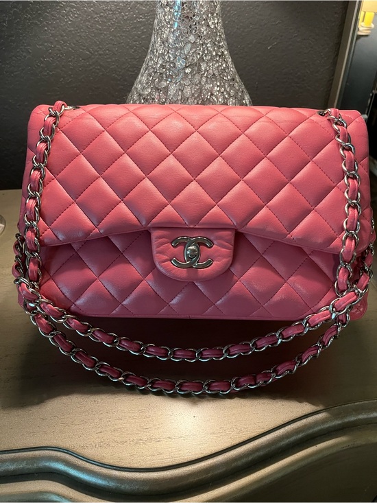 CHANEL Handbags - CHANEL Jumbo Quilted Double Flap Shoulder Bag in Hot Pink with Silver Hardware